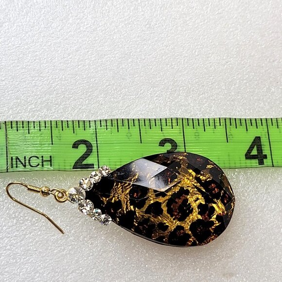 Leopard Pattern Glitter Oval Fish Hook Earrings - Picture 9 of 12